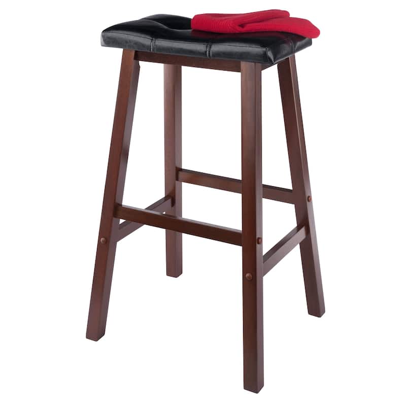 Cushion Saddle Seat Bar Stool, Black and Walnut - 17.93 x 15.83 x 29.69 inches - Walnut / Black