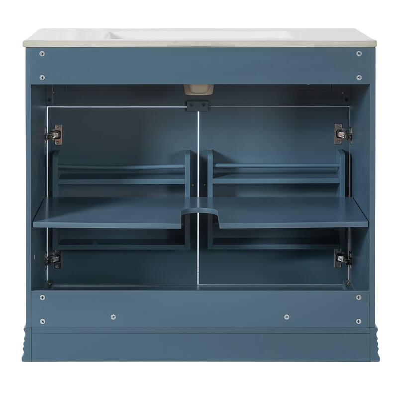 Bathroom Vanity Solid Wood Storage Cabinet with 2 Large Soft Closing Doors, Convenient Door Organizers and Adjustable Shelving