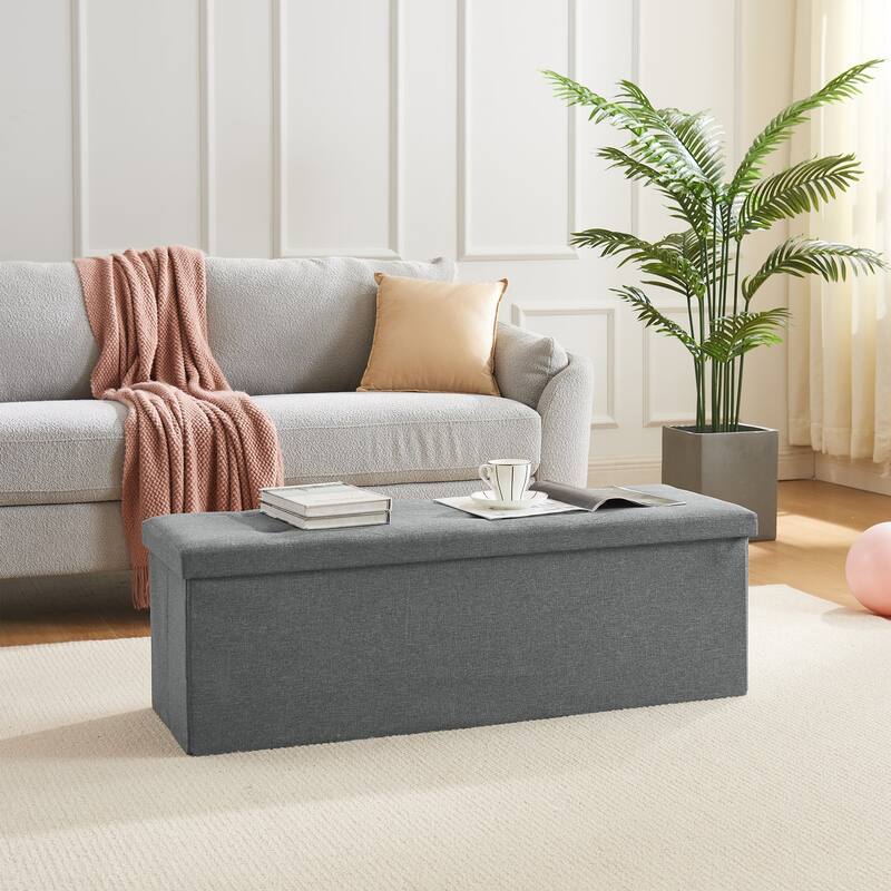 VECELO Set of 1 or 2 Foldable Storage Ottoman Bench 43" Fabric Ottoman with Lid Multi-Functional Folding Ottoman for Living Room - Dark Grey - 1-Pack