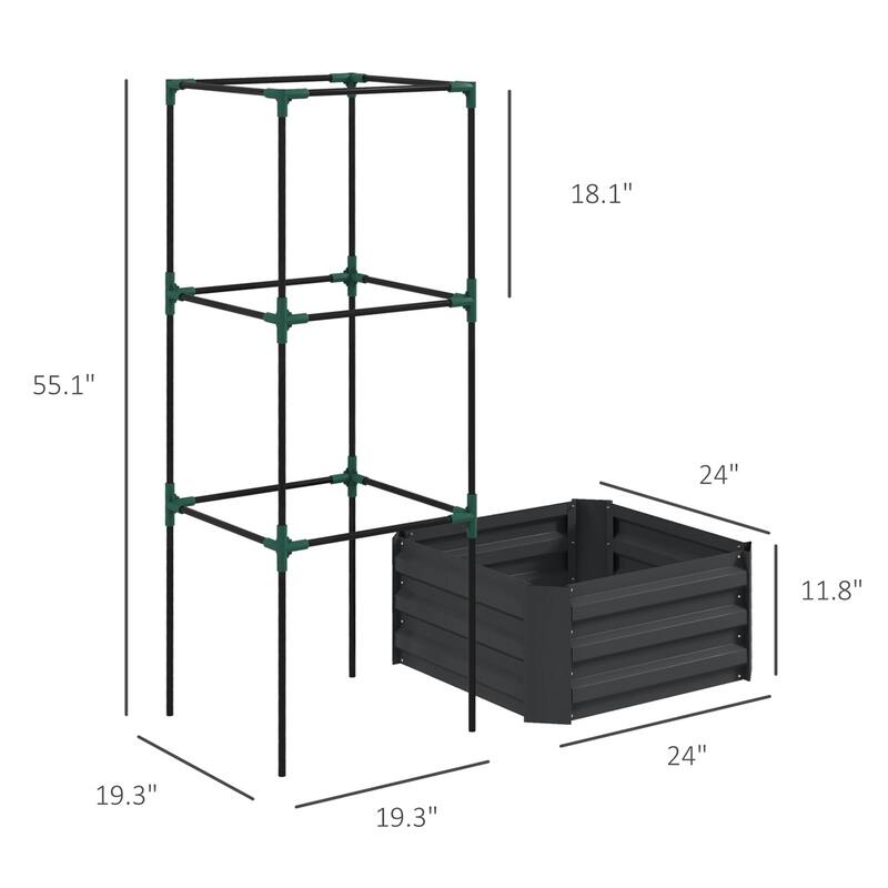Galvanized Steel Raised Garden Bed with Adjustable Trellis for Vegetables Fruits and Flowers Outdoor Planter
