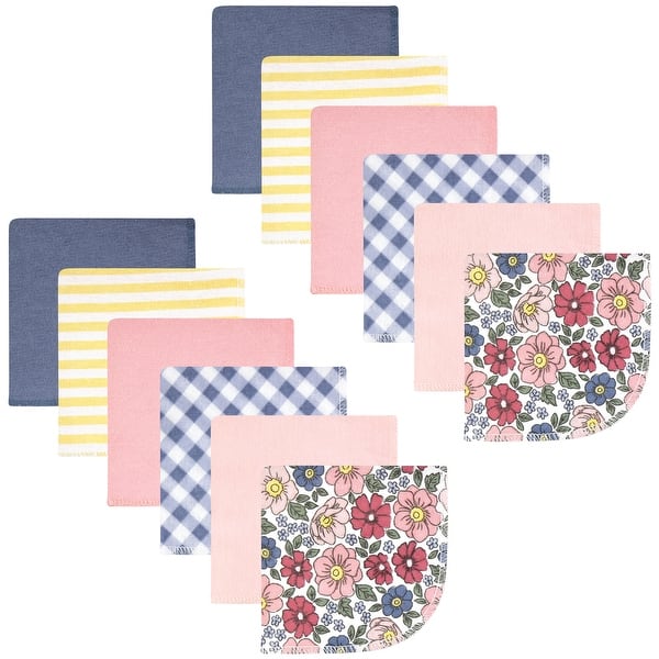 slide 1 of 1, Hudson Baby Infant Girl Flannel Cotton Washcloths, Pink Blue Pretty Floral 12 Pack, One Size One Size - Pink Blue Pretty Floral 12 Pack