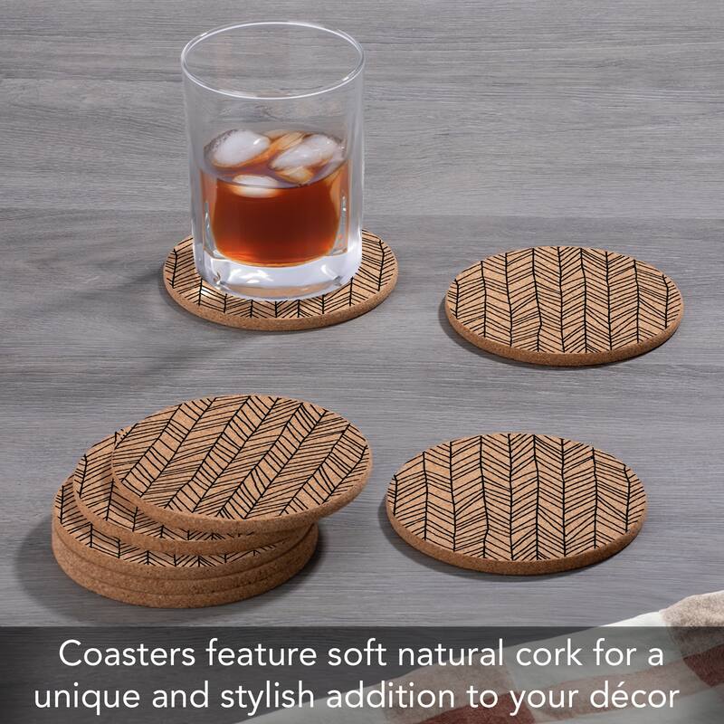 Skinny Herringbone 4 Pack Absorbent Cork Coaster Made in The USA 4" Round