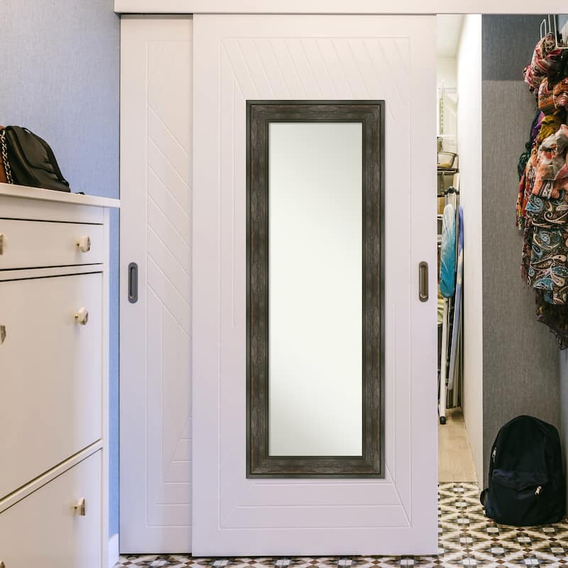 Non-Beveled Full Length On The Door Mirror - Rail Rustic Frame - Rail Rustic Char - Outer Size: 20 x 54 in