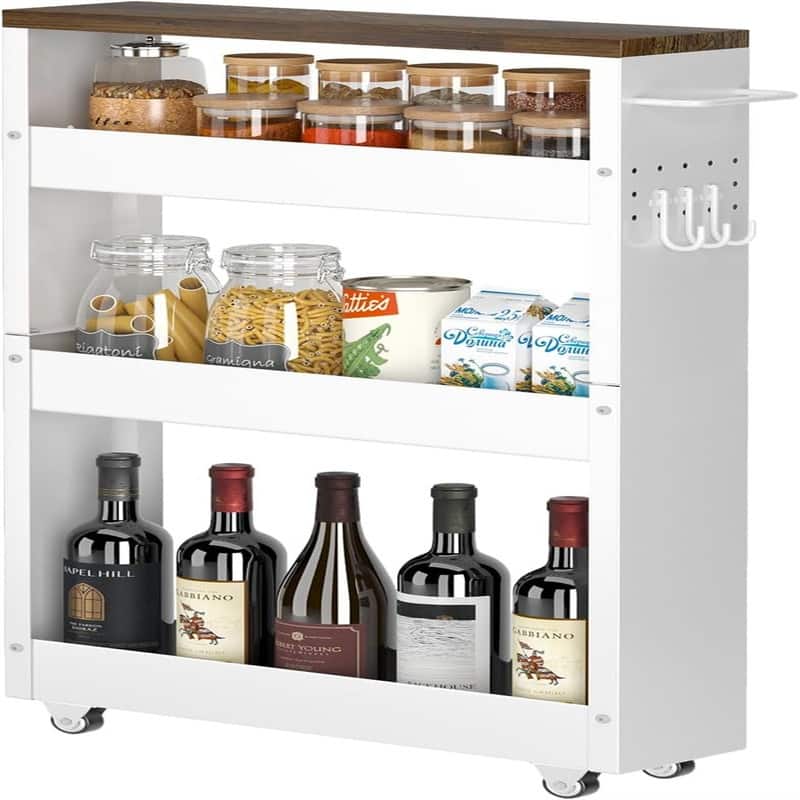 4Tier Kitchen Rolling Cart Narrow Storage Cabinet with Handle - 16.7"D x 5"W x 32"H