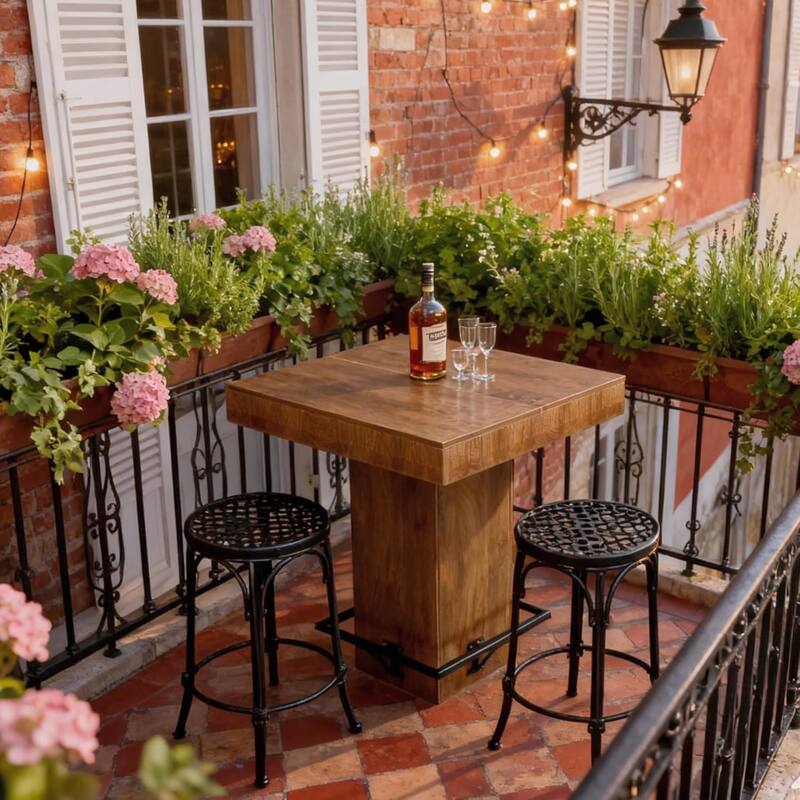 Square Bar Table, 37.4"H Wooden Bistro Pub Table with Metal Footrest for Small Bars, Kitchen Nook