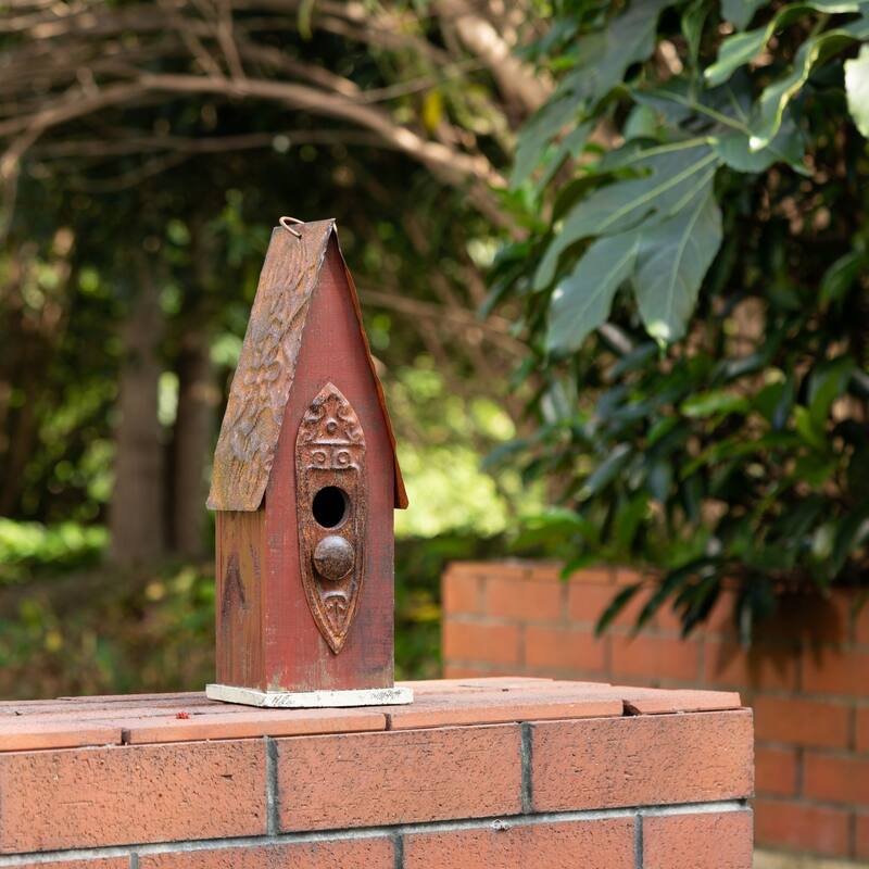 Glitzhome 13"H Retro Wooden Distressed Garden Birdhouse - 4.5"L x 4.25"W x 13.25"H
