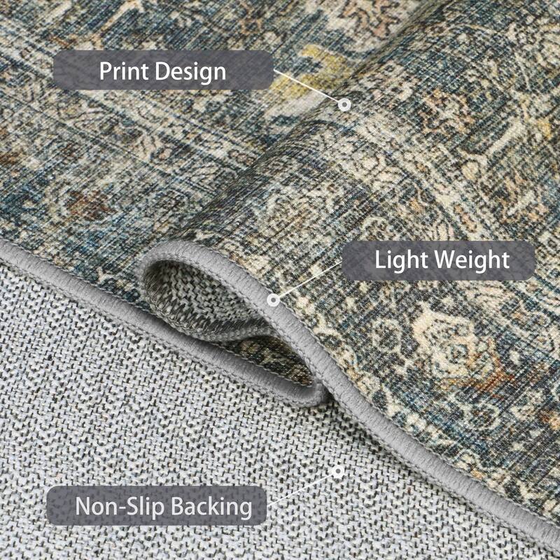 Mcow Grace Muted Floral Low Pile Non-Slip Machine Washable Area Rug