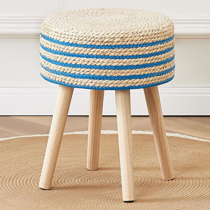 Footstool Ottoman Round with Solid Wood Legs