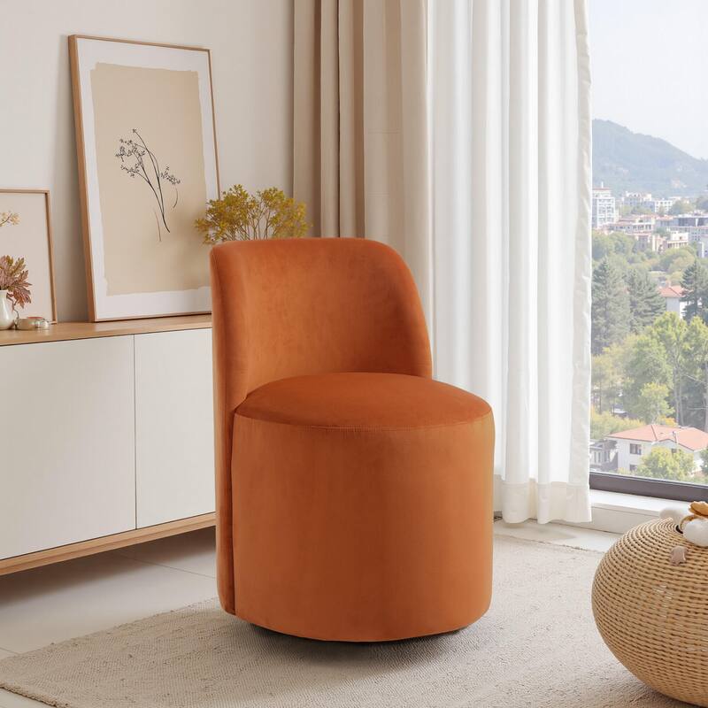 Modern Linen Upholstery Dining Chair Barrel Chair - VELVET - VELVET ORANGE