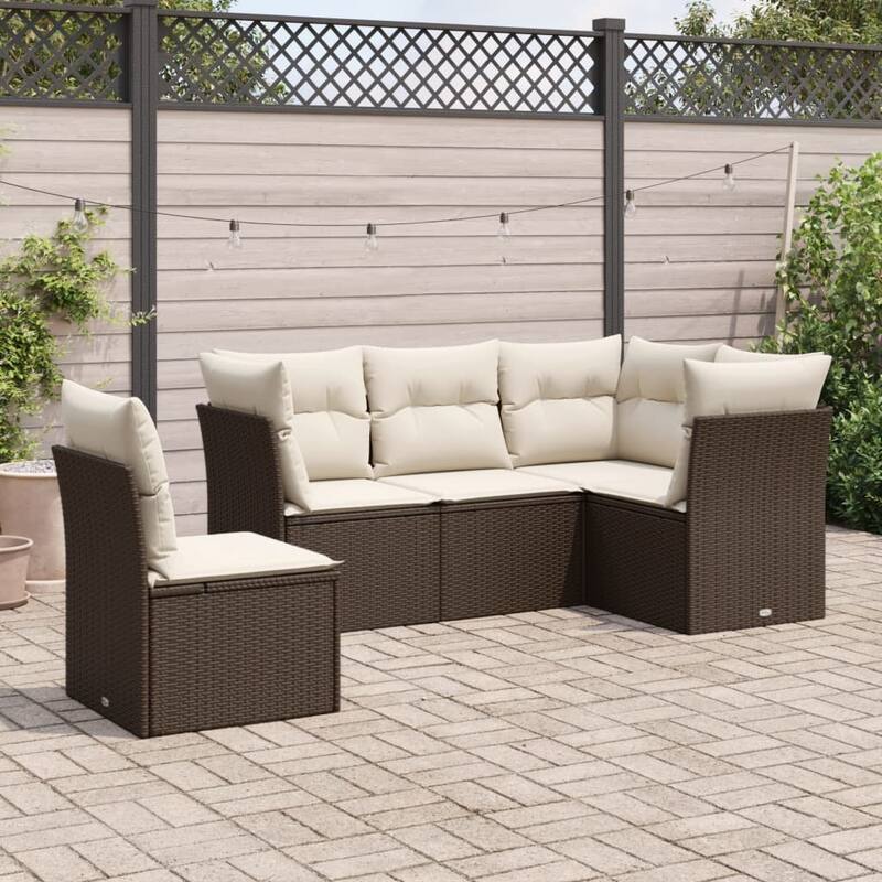vidaXL Garden Sofa Set Brown and Cream White - 24.4 x 24.4 x 27.2