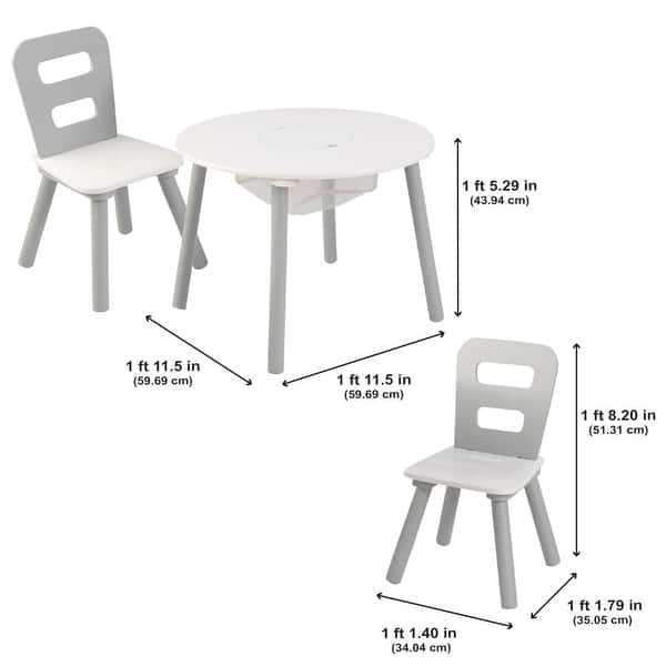Wooden Round Table and 2 Chair Set for Kids, with Center Mesh Storage, Ages 3-6