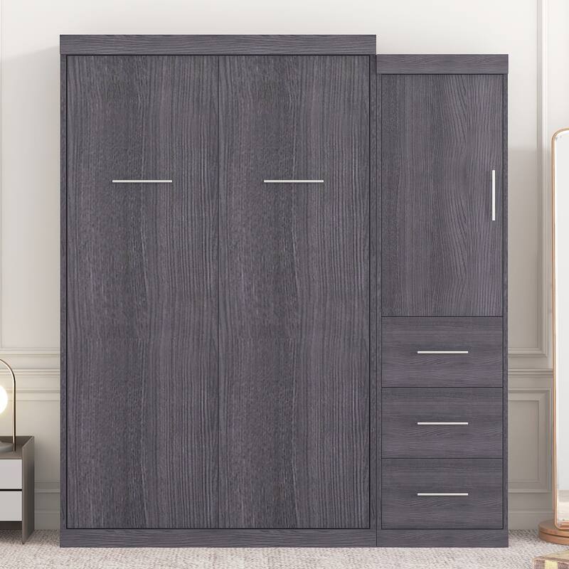 Twin Size Murphy Bed with Wardrobe and Drawers, Storage Bed, can be Folded into a Cabinet