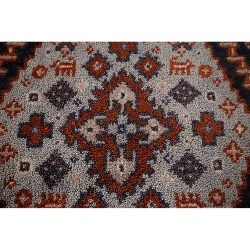 Orange Geometric Viss Indian Area Rug Hand-Knotted Wool Carpet - 4'0"x 6'3"
