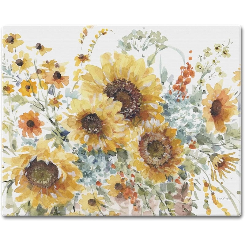CounterArt Sunflowers Forever 3mm Heat Tolerant Tempered Glass Cutting Board 15" x 12" Made in the USA Dishwasher Safe - Multi