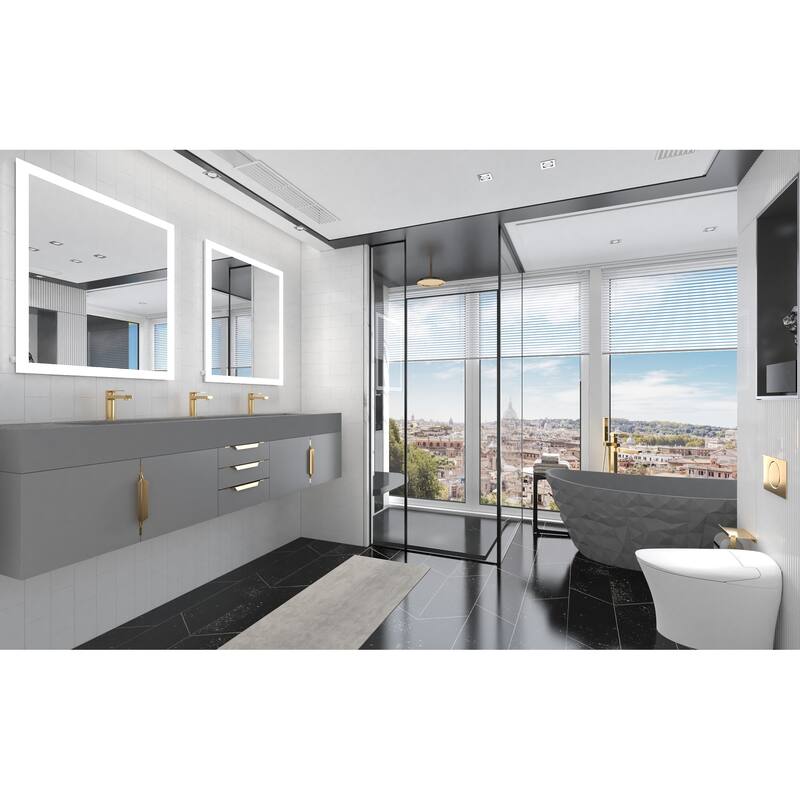 Nile 84" Wall Mounted Bathroom Vanity Set gr/ Gray Top