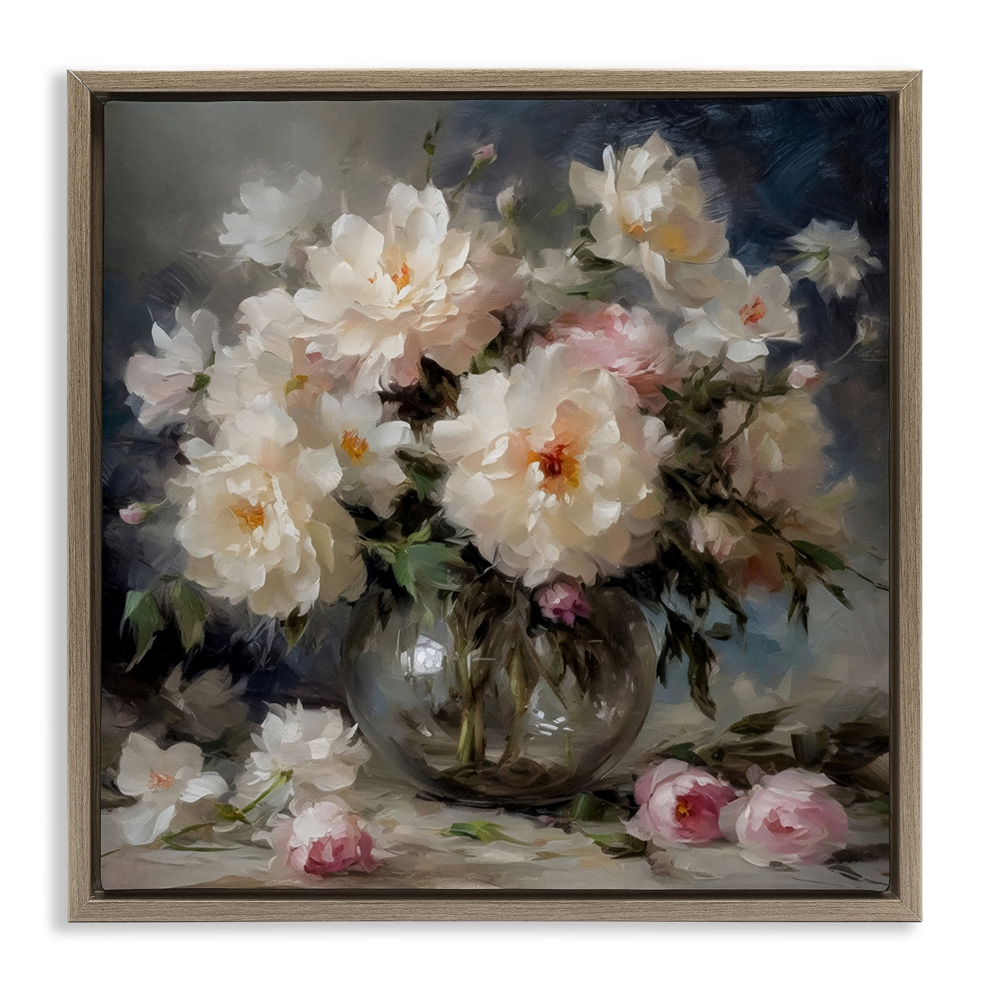 Stupell Romantic Flowers in Round Vase Framed Floater Canvas Wall Art Design By LSR Creative Studio