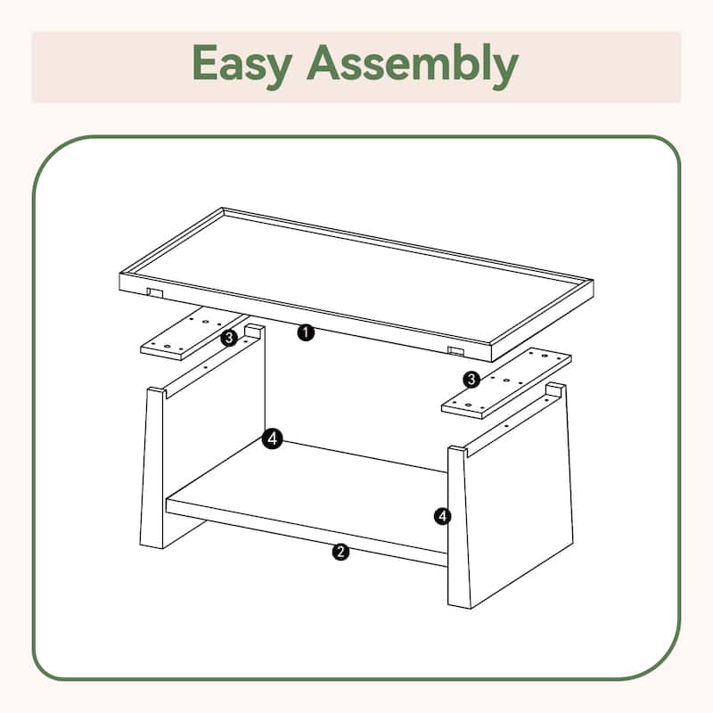 47" Solid Wood Coffee Table with 2-Tier Storage for Living Room