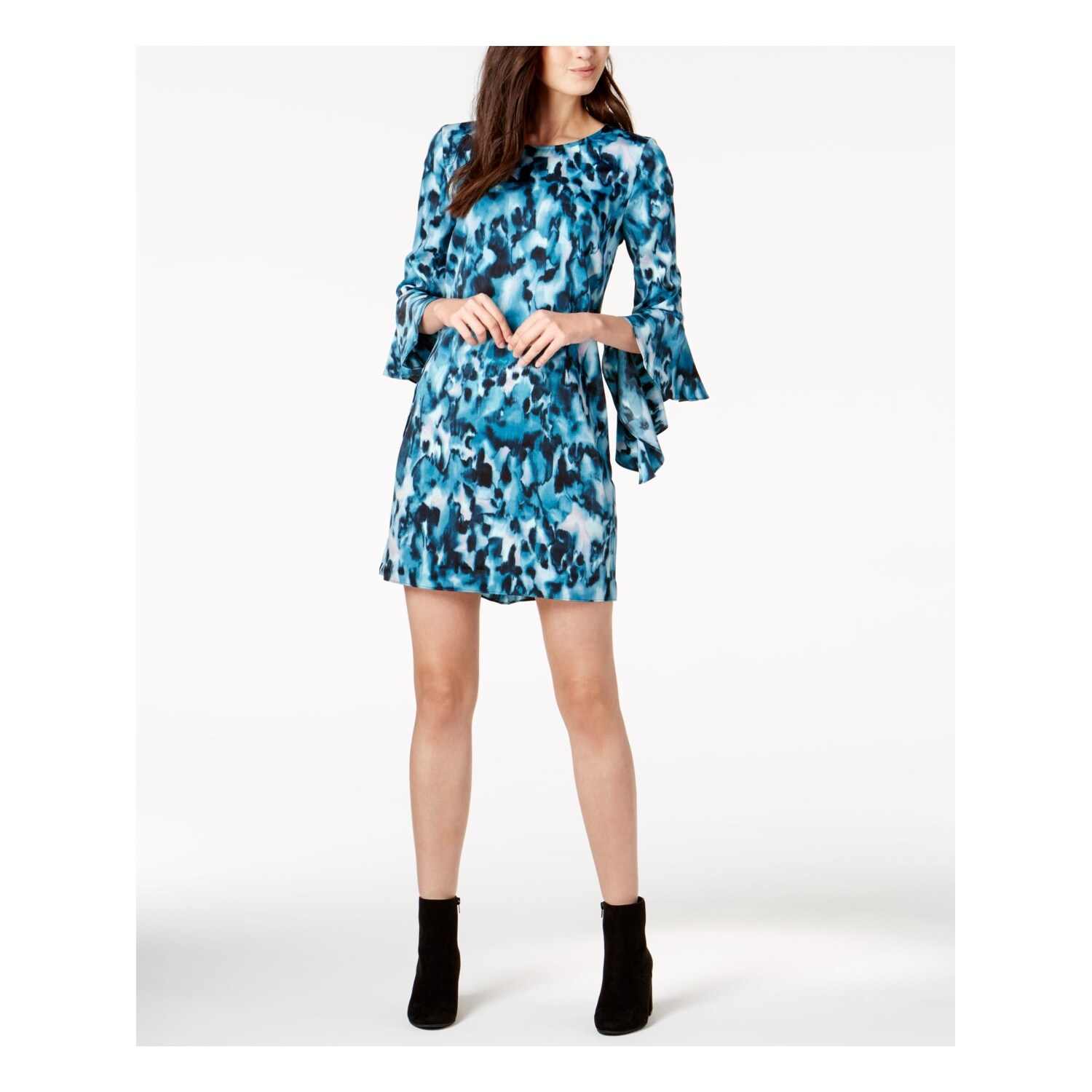 teal bell sleeve dress