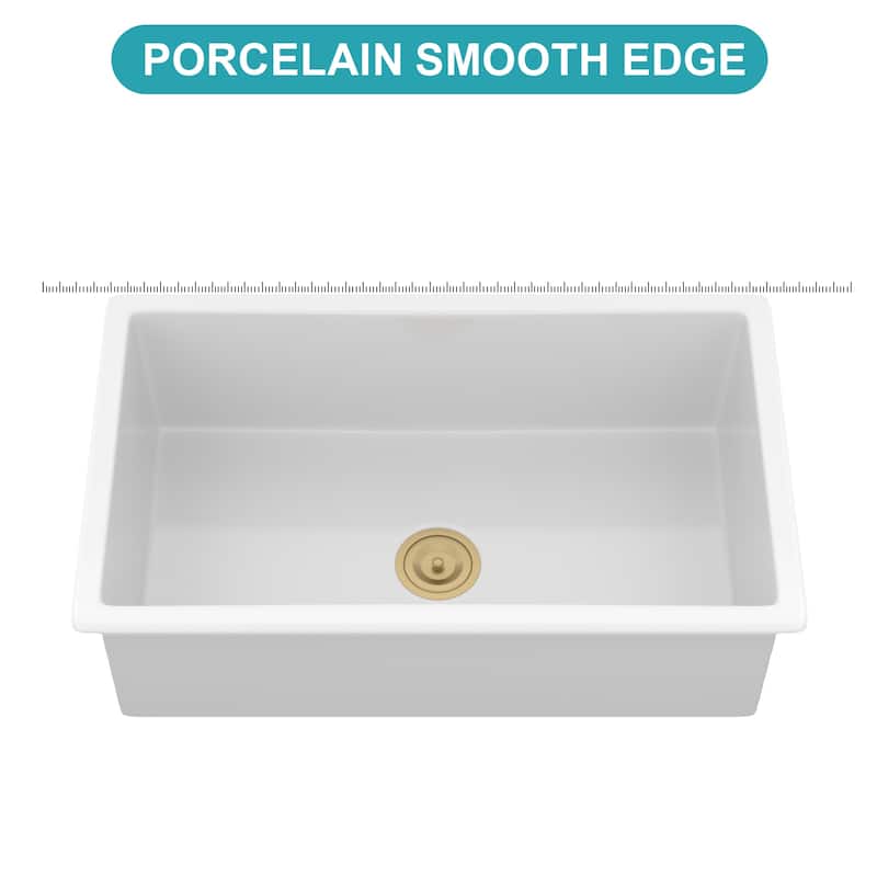 32x19x10 Undermount Single Bowl Fireclay Kitchen Sink Dual Mount White Porcelain Rectangular Deep Single Bowl Sink Basin