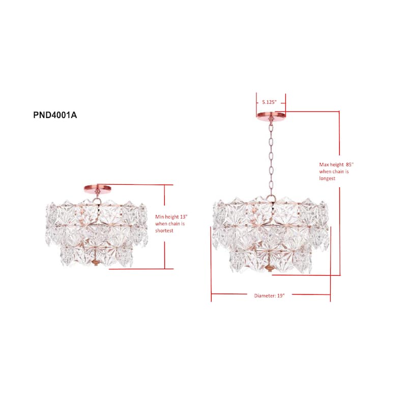 SAFAVIEH Lighting Regelinde Adjustable 4-Light Copper Crystal Pendant - 19" x 19" x 13-85" - Clear/Copper - 19Wx19Dx85H