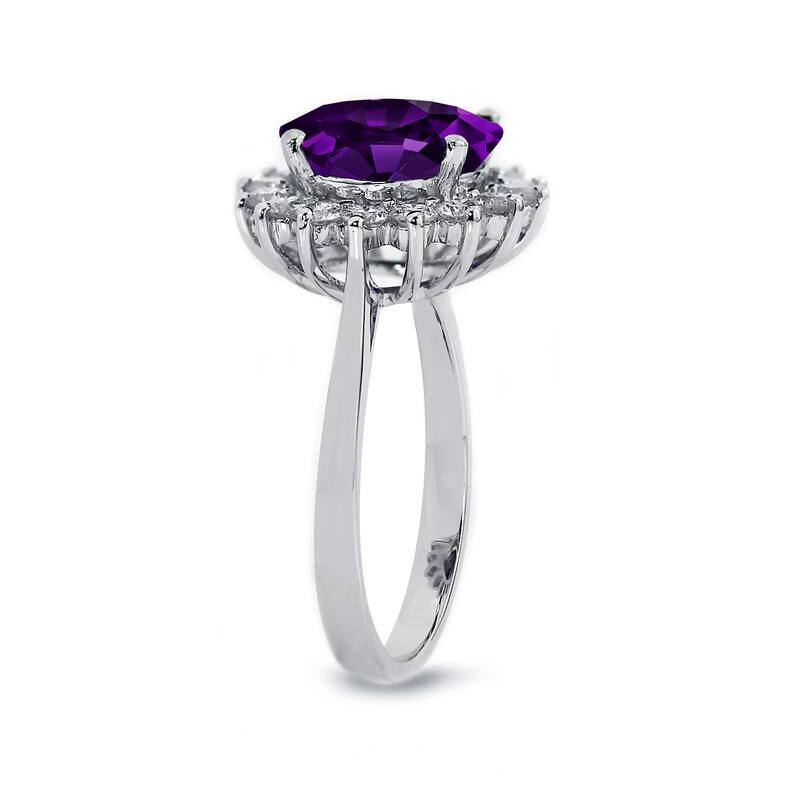 Auriya 18K Gold 3.37ct Round Purple Amethyst & Diamond Sunburst Halo Engagement Ring