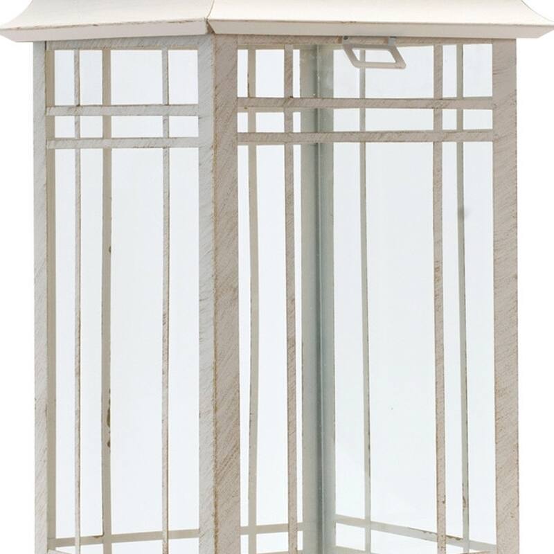 Set of Three Ivory Metal Mirrored Floor Lantern Candle Holders