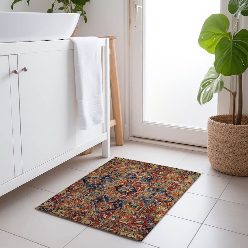 Machine Washable Indoor/ Outdoor Traditional Boho Chantille Rug - Paprika - 1'8" x 2'6"
