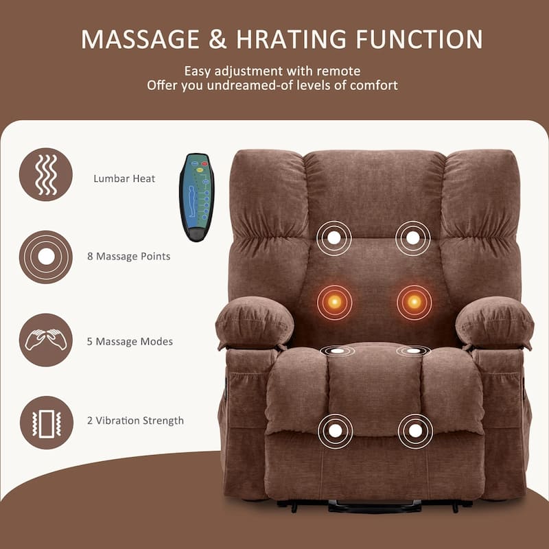 Blue Power Lift Recliner with Heat, Massage, USB Charging, Side Pockets, and Remote Control for Convenience