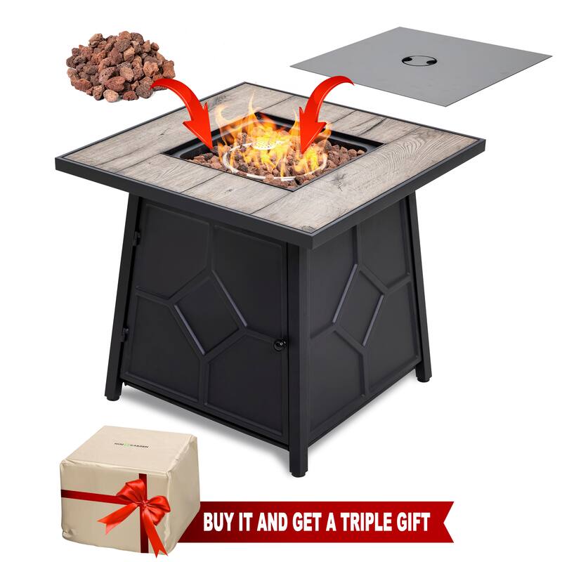 Nuu Garden 50000 BTU Ceramic tabletop Square Propane Fire Pit Set