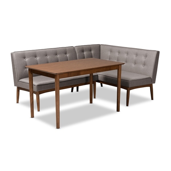 Arvid Mid-Century Modern Gray Fabric Upholstered 3-Piece Wood Dining Nook Set. Opens flyout.