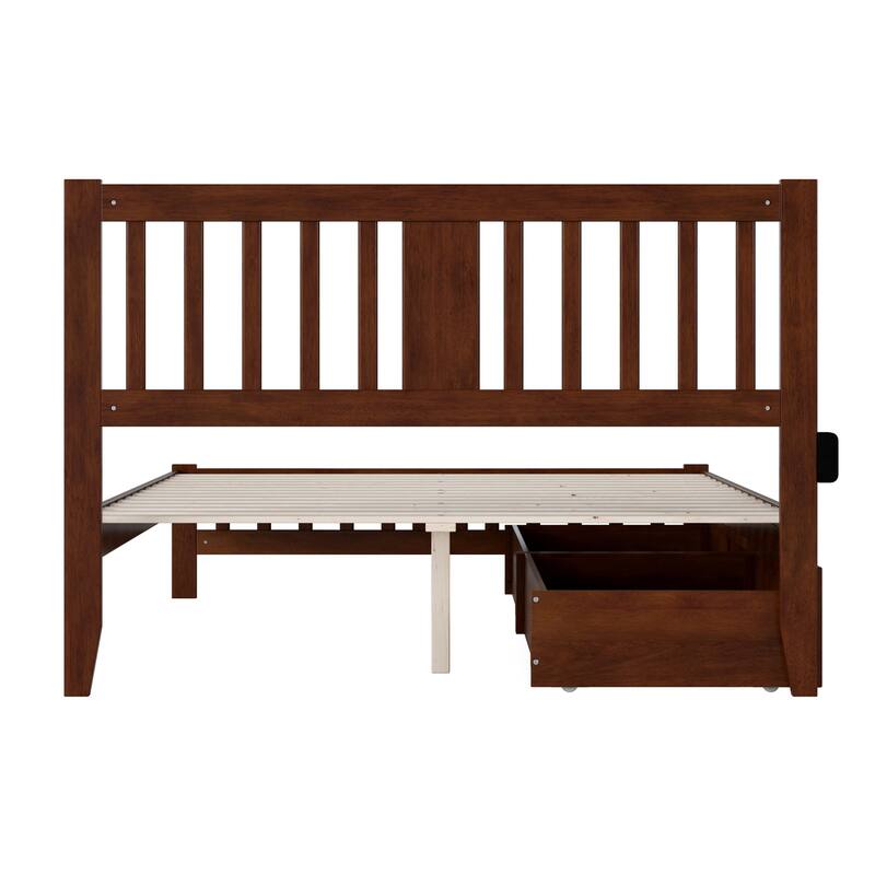 Contemporary Bed with Footboard & Drawers - Walnut Finish, Modern Cool Design, Bedroom Furniture