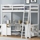 preview thumbnail 1 of 15, White Twin Size Solid Wood Loft Bed with Desk, Blackboard & Drawers Twin - White