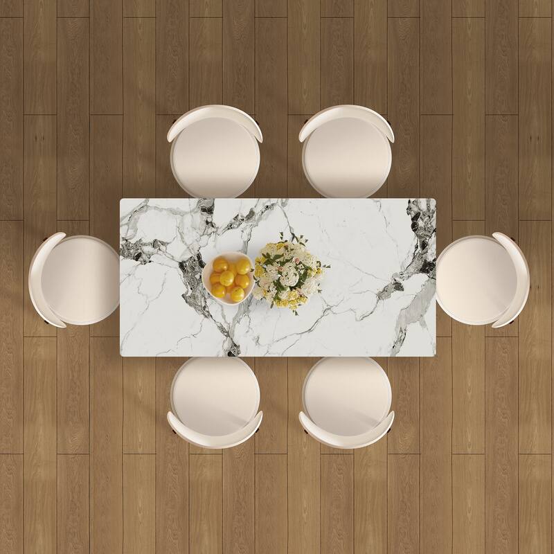 7-Piece Kitchen Table Set with 6 Velvet Chairs, Dining Table Set with Storage Cabinets for Dining Room