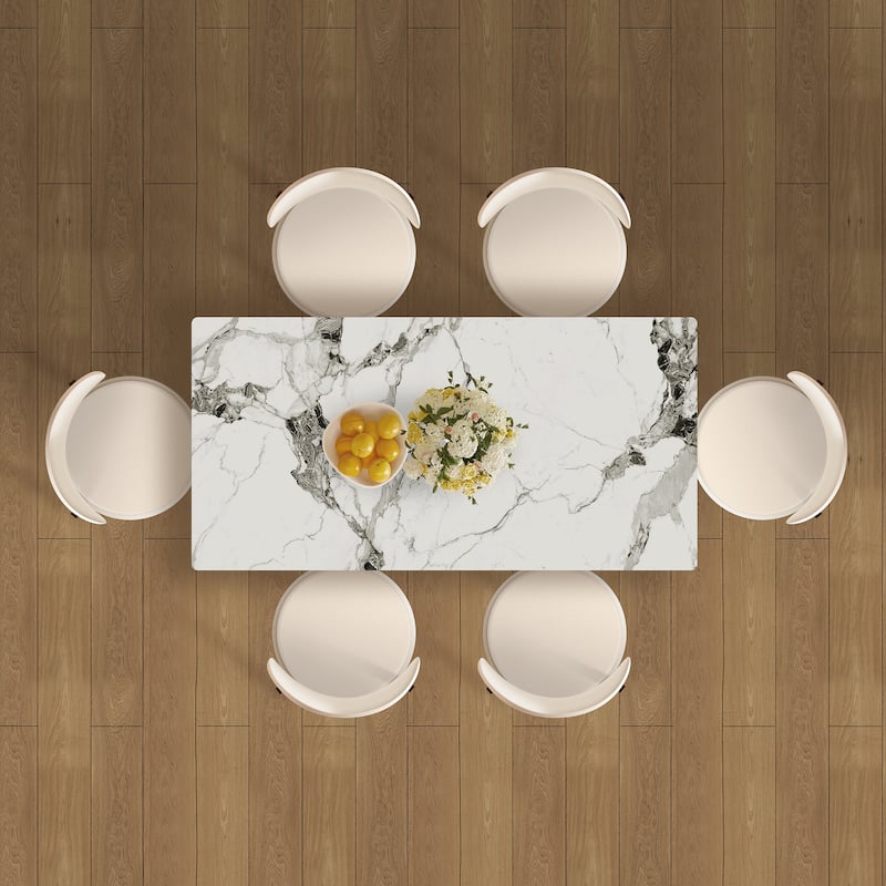 Roomfitters 63 Inch Dining Table Set with Chairs, Sintered Stone Kitchen Desk with Storage Cabinet, White & Gold - White - 6 Chair