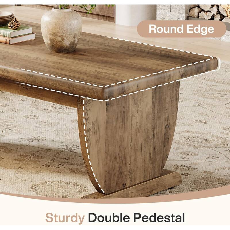 47.24-Inch Rectangle Coffee Table, Large Wooden Low Cocktail Tea Table