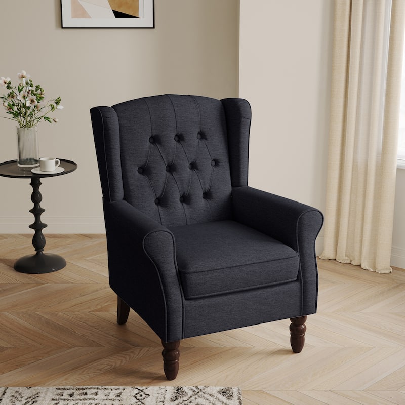 Button-Tufted Accent Chair Wingback Armchair - 38"H