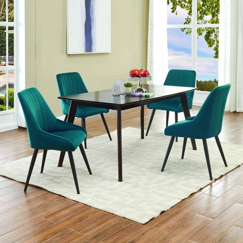 Contemporary Upholstered Velvet Dining Side Chairs - 23.5L×20.5W×35.5H - Set of 4 - Atrovirens