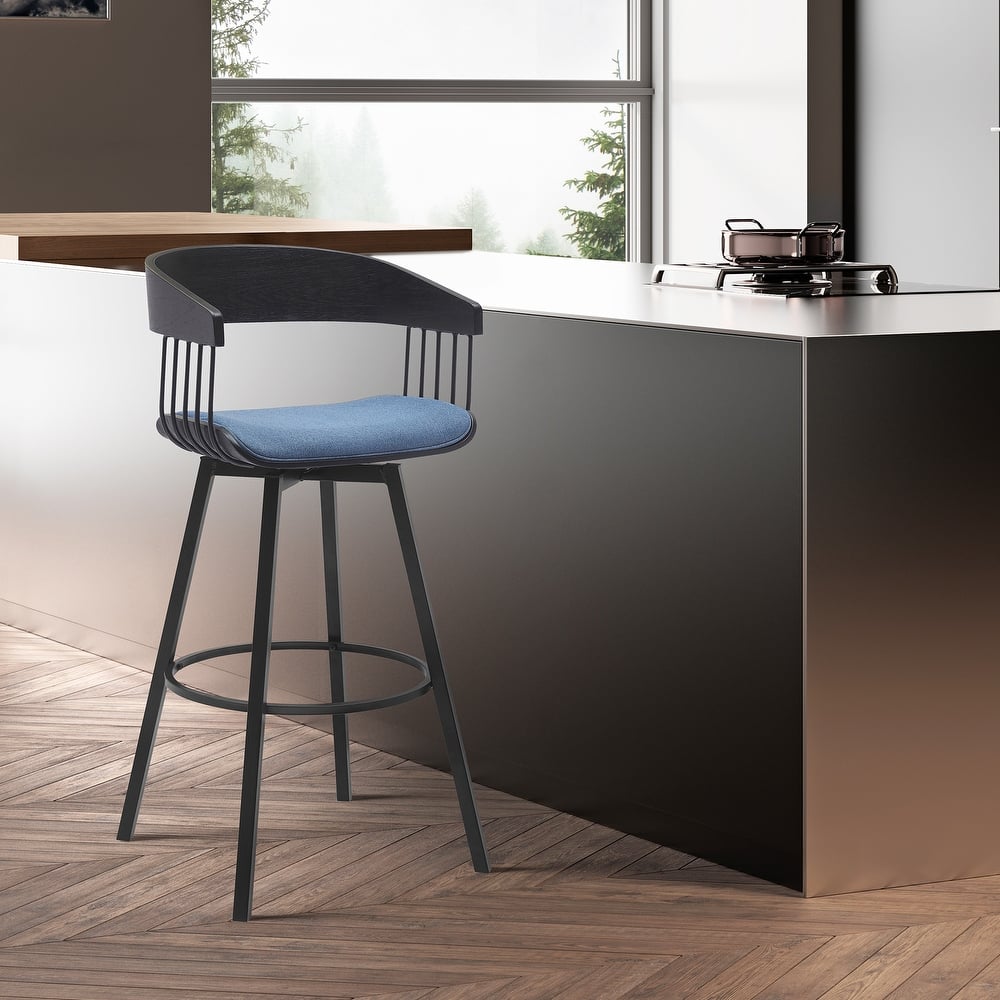 Athena Wood and Metal Upholstered Bar or Counter Swivel Stool