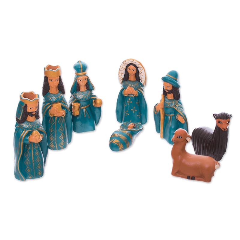 Handmade Ceramic Arrival of Jesus nativity scene (Peru)