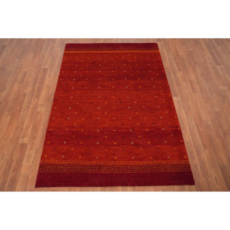 Hand Knotted Oriental 100% Wool Carpet Modern Modern Oranges & Rust Gabbeh Area Rug - 6' 1'' X 4' 2''