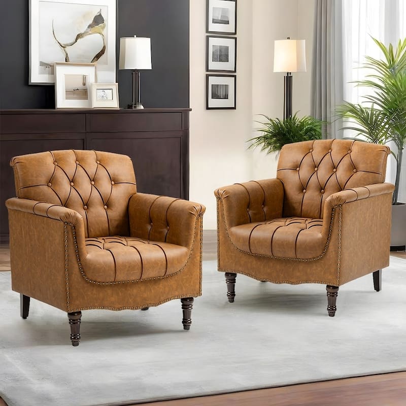 Modern Faux Leather Accent Chairs Set Of 2, Upholstered Armchair For Living Room
