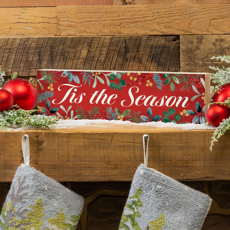 Festive Foliage Mantel Sign - "Tis The Season" - 18" x 5" - Multicolor