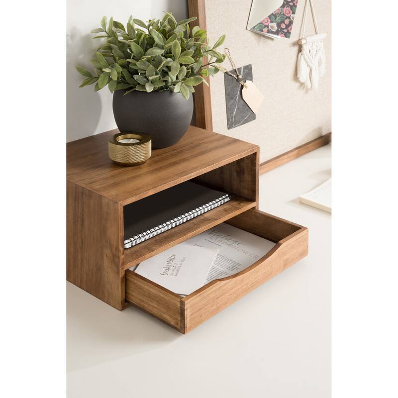 Kate and Laurel Hutton Floating Wall Shelf with Drawer - 12.5x10x7