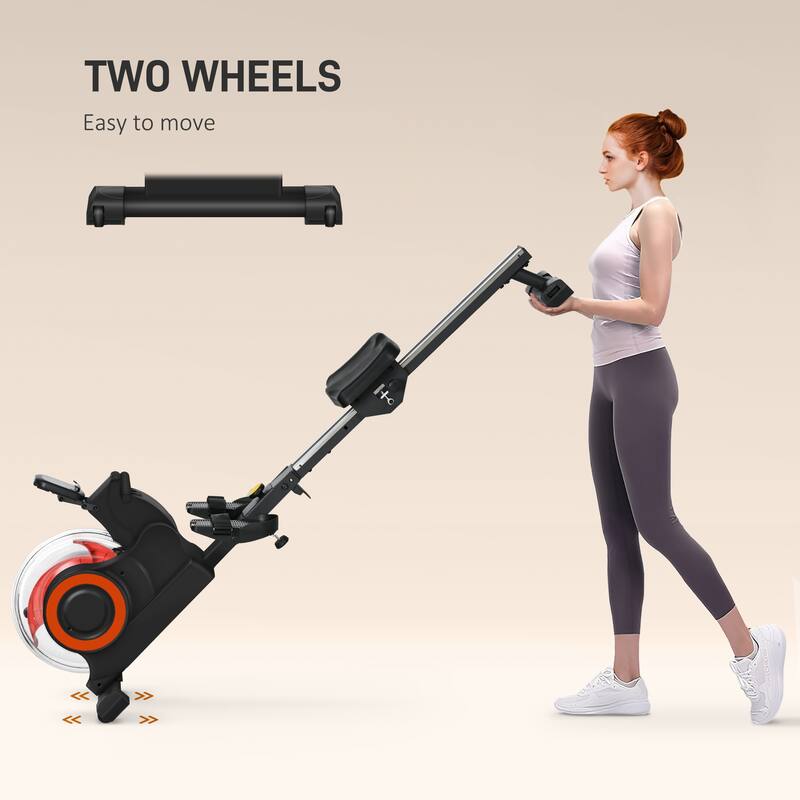 Soozier Foldable Water Rowing Machine with Wheels, LCD Monitor and Tablet Holder for Home Cardio Training, Red