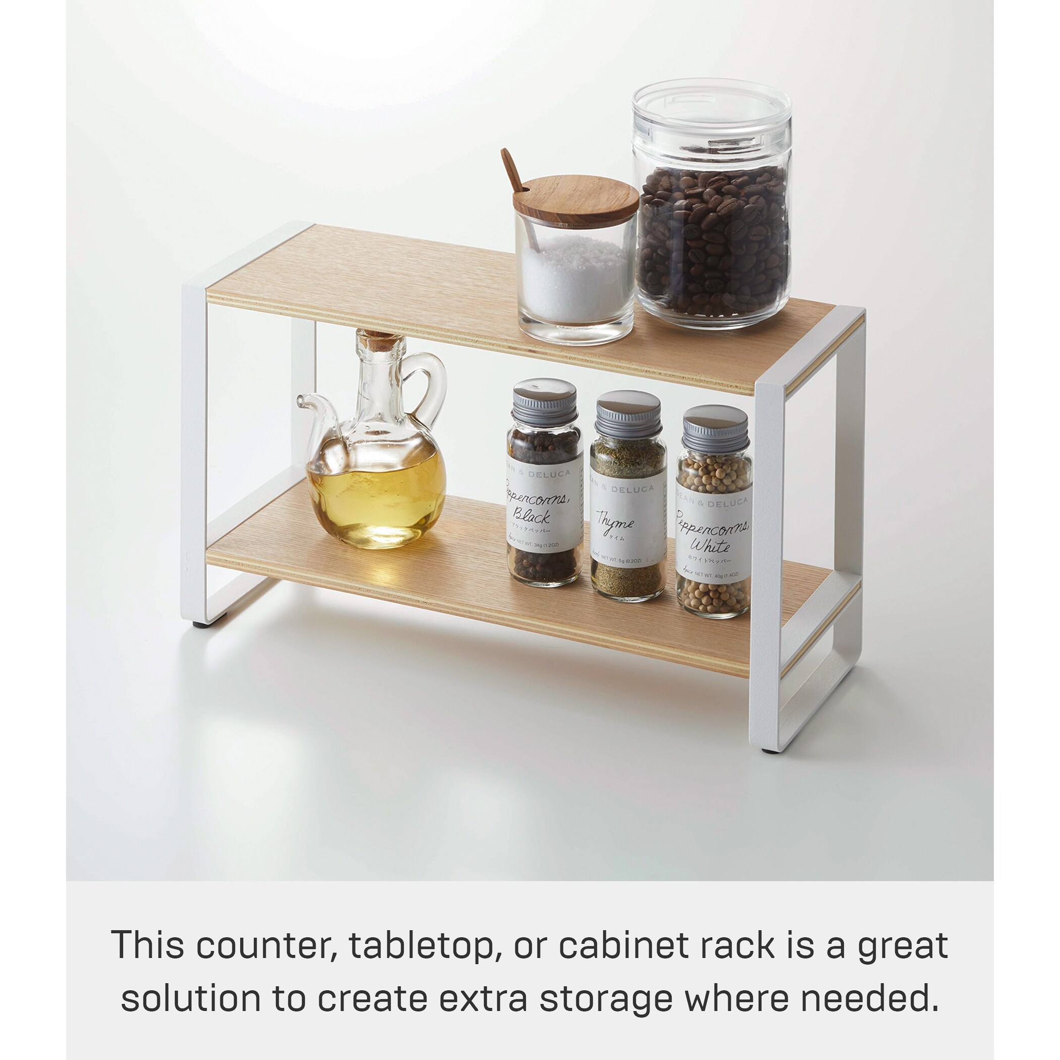 Yamazaki Home Two-Tier Riser, Steel and Wood, Holds 8.8 lbs - L