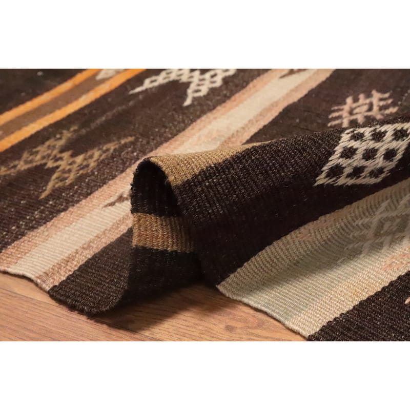 Hand Woven Oriental 100% Wool Carpet Southwestern Tribal Brown Kilim Runner Rug - 7' 7'' X 3' 3''