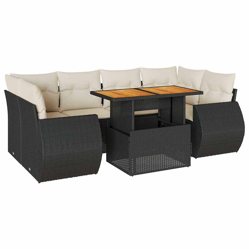 vidaXL Patio Sofa Set with Cushions Modular Lounge Set 7 Piece Poly Rattan - 21.7 x 39.4 x 28.7