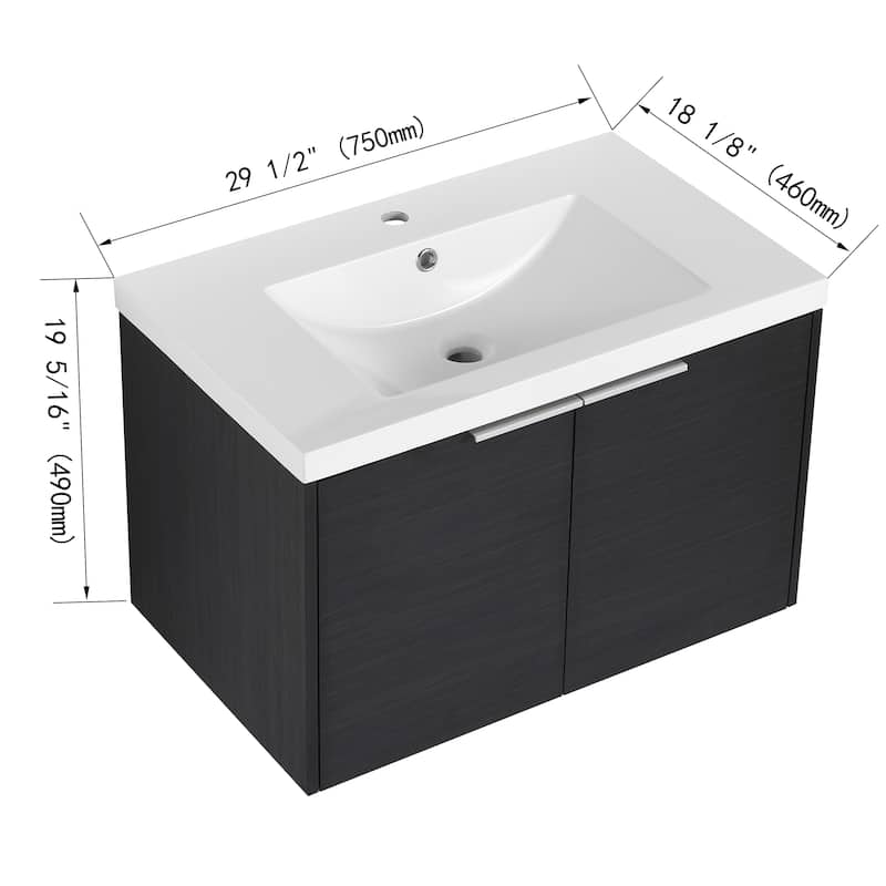 Malwee 24"/30" Floating Bathroom Vanity, Modern Wall Mounted Bathroom Vanity with Resin Sink and Soft Close Door