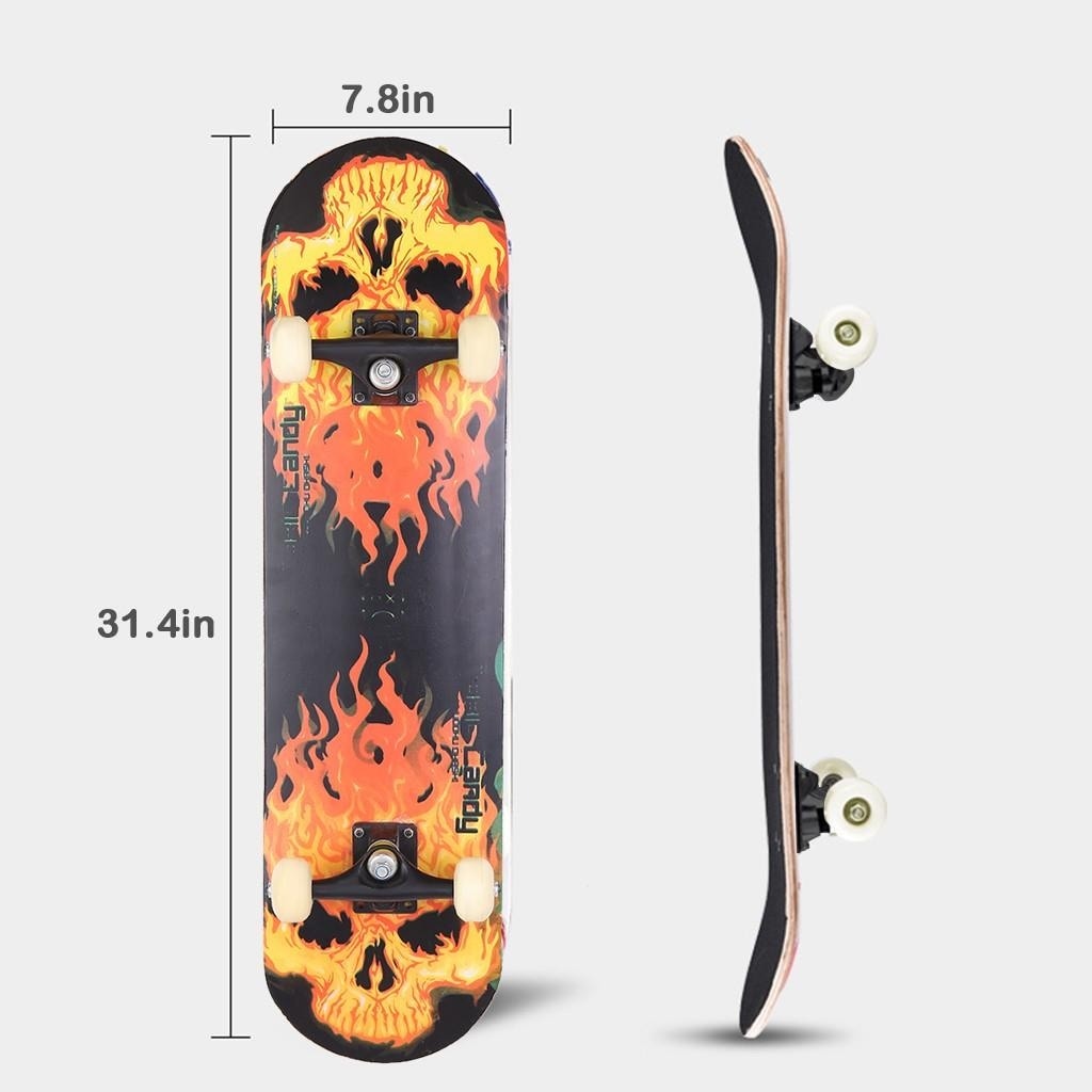 Fire Skull Skateboard Top Stained Black 31.5in Skateboards Ready 
