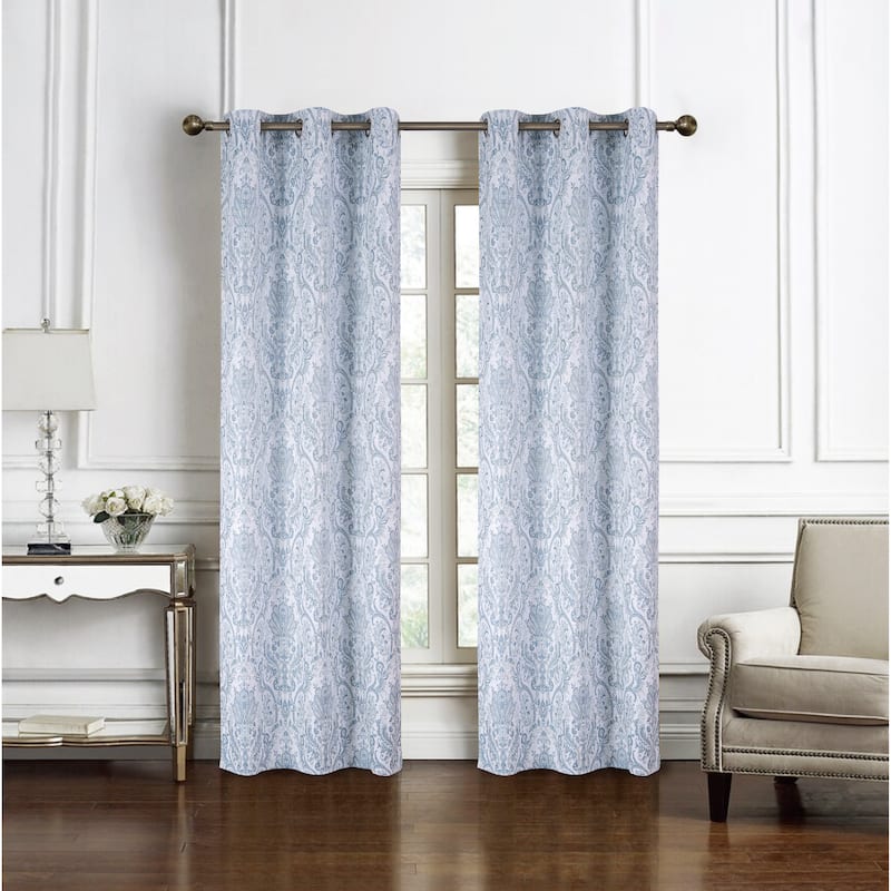 Bridgeport Jacquard Window Curtain Panel 90" - Machine Wash - Bridgeport - Blue